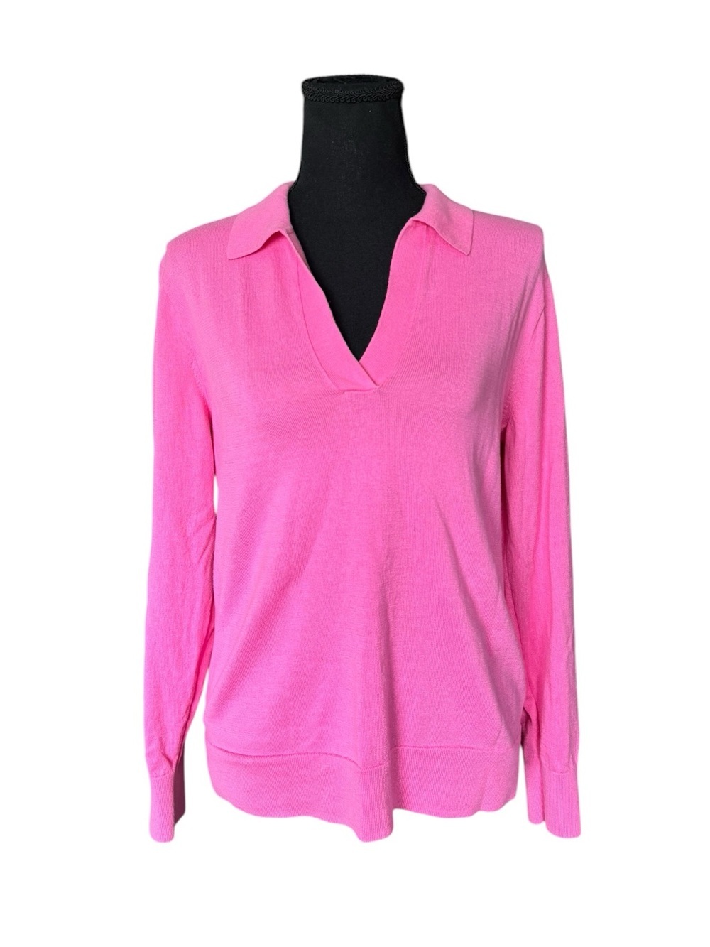 J. Crew Pink 100% Cotton Collared V-Neck Sweater Medium Preppy Barbiecore F32